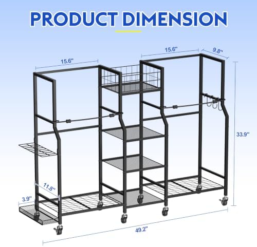 samstar Golf Storage Garage Organizer with Wheels, Golf Bag Storage Stand 2 Golf Bags and Equipment Accessories, Rolling Storage Rack for Home, Garage, Golf Clubs - Image 3