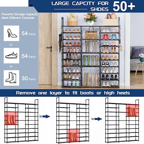 Mavivegue 10 Tiers Shoe Rack Tall Shoe Organizer Shoe Storage 55-65 Pairs Vertical Shoe Shelf Large Shoe Rack Organizer Stackable Shoe Racks for Entryway, Closet, Garage, Bedroom,Cloakroom -Black - Image 5