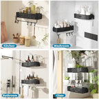 Onemake Shower Caddy Suction Cup, 2 Pack Shower Shelf with Hooks, Black - Image 2
