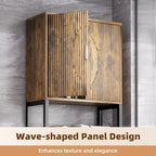 Kalrin Over The Toilet Storage Cabinet with Fluted Wave Doors and Adjustable Shelf, Wood Over Toilet Storage Rack with Drain Basket, Freestanding Bathroom Organizer for Balcony Laundry, Vintage Brown - Image 5