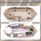 Doxo Purse Organizer Insert for Handbags & Base Shaper 2pc Set, Felt Neverfull MM Organizer Insert, Tote Bag Organizer with Zipper Pocket and Bottle Holder, Fit Speedy 30 Neverfull MM and More,Beige-L - Image 4