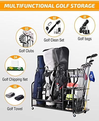 PLKOW Golf Bag Storage Garage Organizer, Extra Large Size Golf Bag Storage Stand and Golf Equipment Rack for Garage,Shed, Basement - Image 5