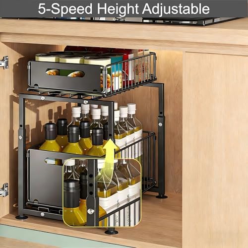 Under Sink Organizer, 2-Tier Multi-Use Kitchen and Bathroom Organizers and Storage, Slide Out Thickened Metal Under The Sink Organizer for Kitchen Bathroom Pantry (Style A Black, 1 Pack) - Image 3
