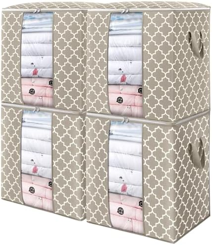 Storage Bags 4 Pack 100L Clothes Organization and Storage Containers | Large Blanket for Comforters,Bedding, Foldable Organizer with Reinforced Handle, Clear Window, Sturdy Zippers by WiseLife