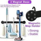 Magnetic Broom Holder Wall Mount - Heavy Duty Non-Slip Mop Hanger with 4 Hooks And 3 Rack, No Drill Tool Organizer for Refrigerator,Garage,Laundry Room (Black, 3Racks 4Hooks) - Image 3