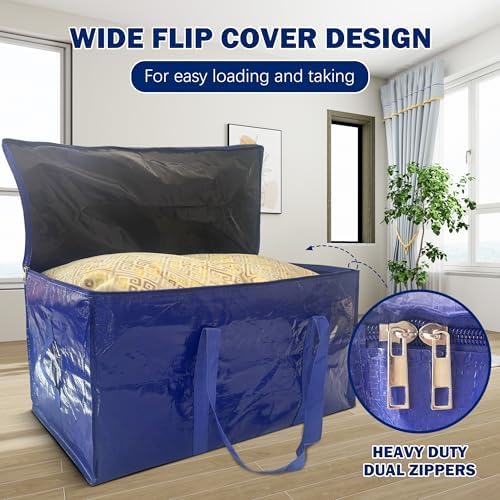 16 Pack Extra Heavy Duty Large Moving Bags with Strong Zipper & Carrying Handles, Sturdy Clothes Storage Bags Totes Bins, Packing Moving Boxes College Supplies, Dark Blue - 40 gal - Image 3