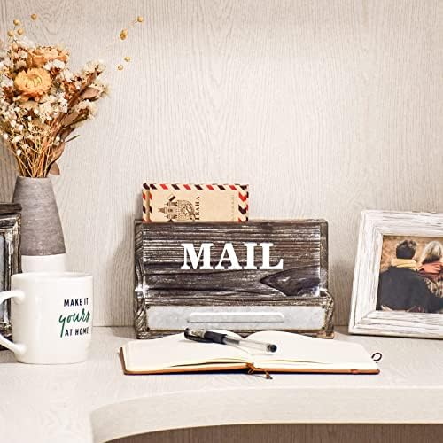 OKSQW Farmhouse Wood Desktop Desk Mail Organizer with 2-Slot Desktop Mail Sorter Holder File Organizer Bill Paper Folder Office Desk Accessories Rustic Office Supplies Home Decor - Image 6