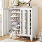 IRONCK Shoe Cabinet with Slatted Doors, 6-Tier Shoe Storage Cabinet, White by IRONCK