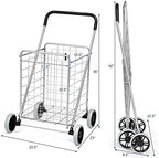 Goplus Shopping Carts for Groceries, Heavy Duty Folding Shopping Cart with Wheels, Portable Collapsible Grocery Cart, Light Weight Foldable Utility Cart for Laundry Silver - Image 7