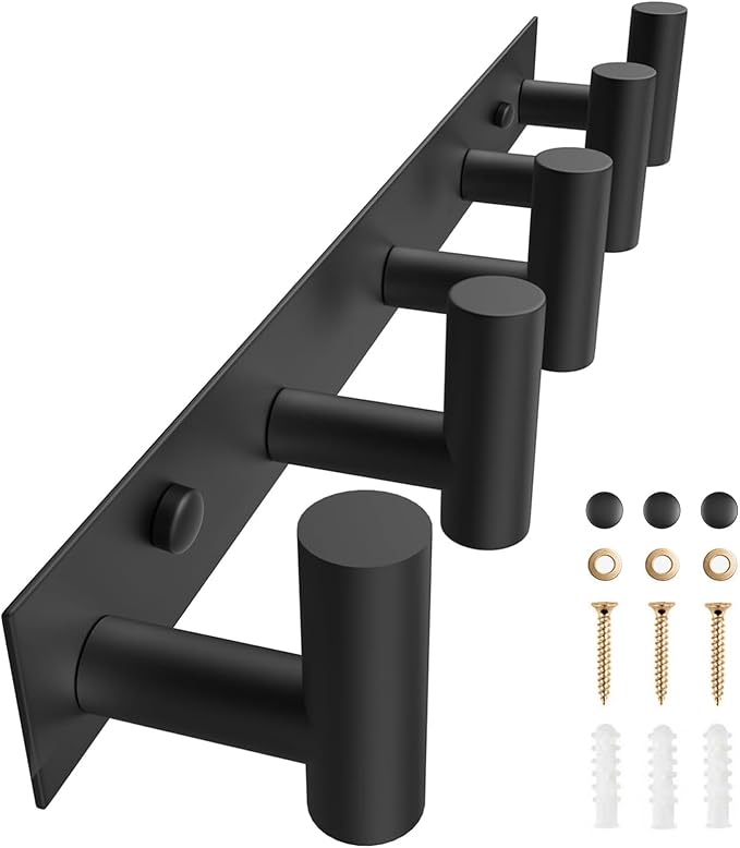 VAEHOLD Black Hat and Coat Wall Mount Rack 5 Hooks for Robes, Bags, Keys, and Towels Bathroom Towel Hanger Organizer (1 Pack) by VAEHOLD