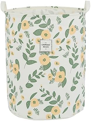 Large Foldable Laundry Basket Organizer Holder portable tall collapsible laundry hamper nusery Storage Basket Bin with Handles Closure (Waterproof Lining, Floral Green Orange) by QiANBiRD