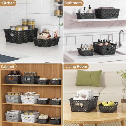 MaxGear 3 Pack Plastic Storage Baskets, Medium, Black - Image 5