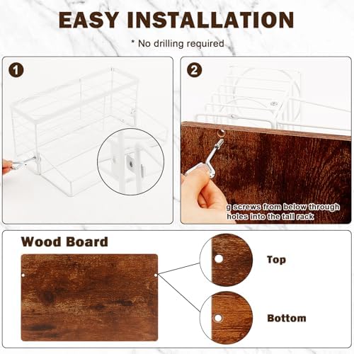Hair Tool Organizer, Movable Hair Dryer Holder, Hair Styling Tools Storage for Vanity, Bath Counter Organizer, Bathroom Trays for Hair Toiletry, Makeup (12" x 7.7" x 5.8", Wood-White) - Image 5
