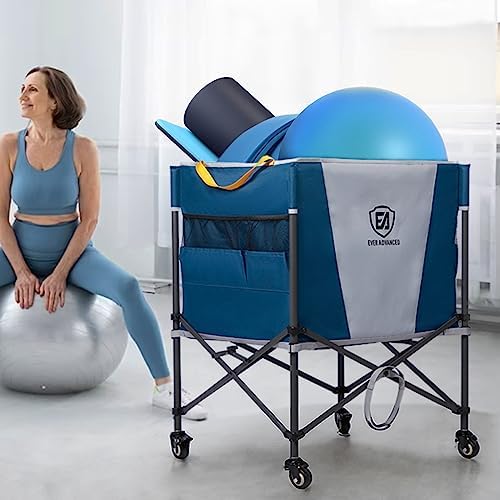 EVER ADVANCED Rolling Ball Storage Cart Lockable Wheels, 33x22.8in/45x25in Collapsible Garage Sports Equipment Organizer for Volleyball Basketball Tennis Toy Storage Multi-Sport Family Gym - Image 3