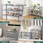 Smiry Bamboo Shoe Rack, 8 Vertical Slats, 4 Tier - 17.3" Wide, Grey - Image 5
