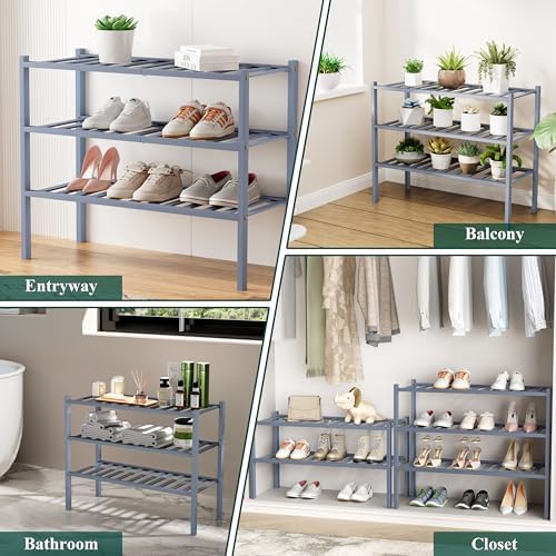 Smiry Bamboo Shoe Rack, 16 Vertical Slats, 5 Tier - 33.7" Wide, Grey - Image 4