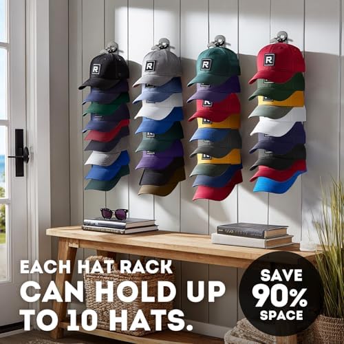 Hat Hook for Wall, 2 Pack Hat Organizer Hold up to 20 Hats,Hat Holder with Strong Adhesive and 8 Pack Screws, Cap Holder Hat Hangers for Wall Closet Door and Bedroom(B-Black) - Image 6