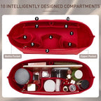 Doxo Purse Organizer Insert for Handbags & Base Shaper 2pc Set, Felt Neverfull GM Organizer Insert, Tote Bag Organizer with Zipper Pocket and Bottle Holder, Fit Neverfull GM and More, Red-XL - Image 4