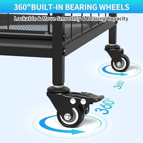 Sports Equipment Organizer,Garage Ball Storage Rack with Basketball Rack with Hooks and Rolling Wheels Cart-Black - Image 3