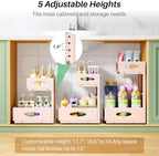Under Sink Organizer, 2-Pack Pull Out Cabinet Organizer 2 Tier Metal Slide Out Storage Shelf Rack, L-Shaped Adjustable Height,Mesh Sliding Drawer for Kitchen, Bathroom, Laundry, Pantry, Pink, XL - Image 5