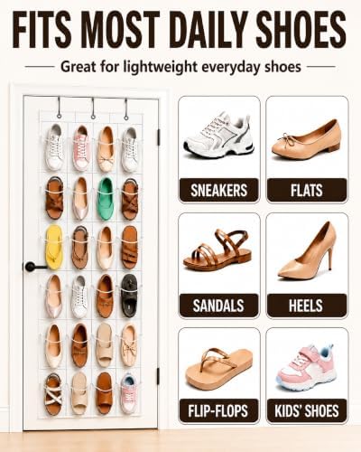 Over-the-Door Shoe Organizer with 24 Crystal Clear Pockets, White - Image 3