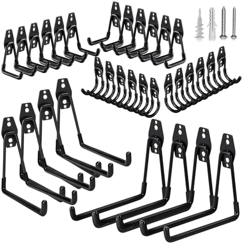 GUDEMAY 32 Pack Steel Garage Hooks Heavy Duty, Utility Wall Mount Hook with Anti-Slip Coating, Hanger & Organizer for Bulk Items, Bikes, Ladders, Power Tools, Ropes, and More Equipment by HaveANiceDay
