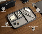 MUUJEE Leather Catchall Multitray (Design 2) - 11.65 x 7.75 x 0.8, Mountain Design Embossed Minimalist Wallet Tray for Men, Thoughtful Husband Gift, Desk EDC Organizer for Watch Keys Glasses, Gray - Image 3