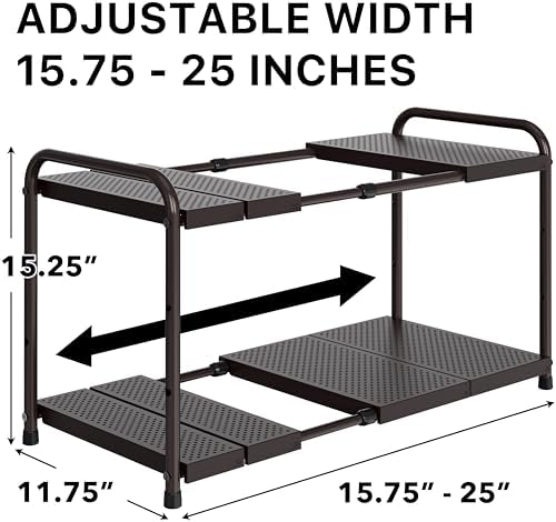 Simple Houseware Under Sink 2-Tier Heavy Duty Expandable Organizer, Bronze - Image 2