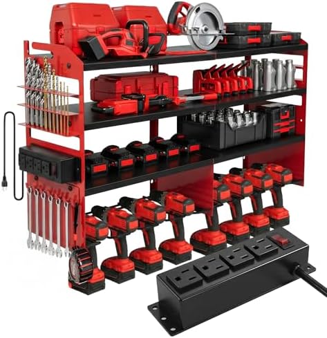 Large Power Tool Organizer Wall Mount with power station by TimberAura