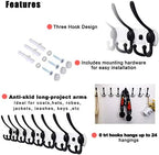 Dseap Coat Rack Wall Mount - 29.5” Long 8-Tri-Hooks Heavy Duty Coat Hanger Rail Wall Hooks for Hanging Coats Hats Clothing Clothes Purse Mudroom Entryway, White & Black, Pack of 2 - Image 4