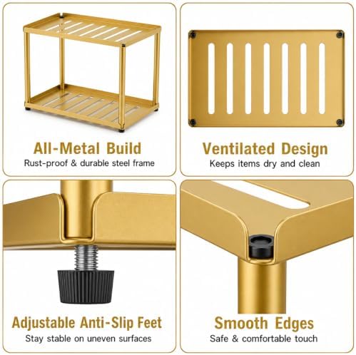 2 Tier Bathroom Counter Organizer, Rectangular Vanity Organizer Shelf, Skincare and Makeup Countertop Storage Rack for Kitchen, Bathroom, Bedroom Gold - Image 4