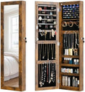 Full Length Mirror Jewelry Cabinet Organizer Lockable Door Wall-Mounted Jewelry Armoire with Shelves and Behind the Door Storage Rustic Brown by MASMIRE