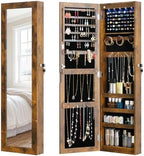 Full Length Mirror Jewelry Cabinet Organizer Lockable Door Wall-Mounted Jewelry Armoire with Shelves and Behind the Door Storage Rustic Brown by MASMIRE