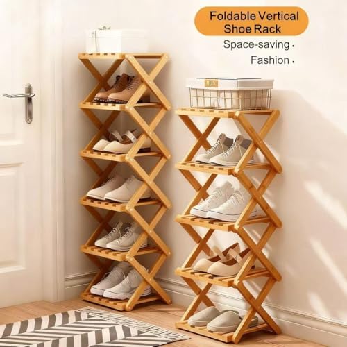 Vertical Shoe Rack Small, 4 Tier Portable Folding Shoe Storage Rack, Without Installation Free Standing Shoe Rack for Corridors, Bedrooms Living Room Corner and Small Spaces (4 Tier) - Image 3