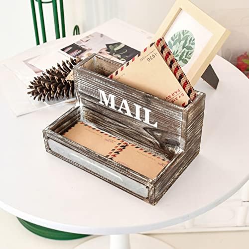 OKSQW Farmhouse Wood Desktop Desk Mail Organizer with 2-Slot Desktop Mail Sorter Holder File Organizer Bill Paper Folder Office Desk Accessories Rustic Office Supplies Home Decor - Image 5