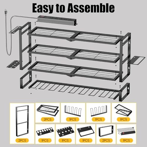 MOOMSINE Large Power Tool Organizer Wall Mount with Charging Station for Garage, 400lbs Metal Storage Rack with 8 Cordless Drill Holder, 4 Tier Heavy Duty Battery Tool Shelf with 5 Outlet Power Strip - Image 7