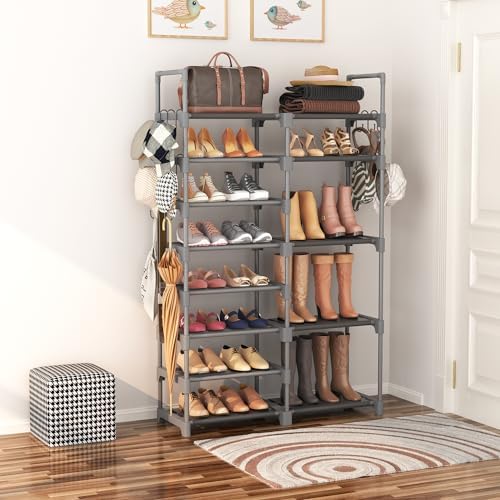 ROJASOP Shoe Rack, Shoe Storage Organizer for Closet Entryway Garage Bedroom, 8 Tier Tall Metal Shoe Shelf for 26-32 Pairs Boots & Shoes, Adjustable Shoe Stand for Small Space - Image 2