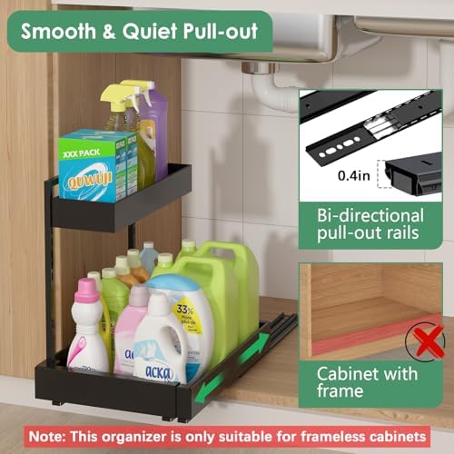 REALINN Under Sink Organizer, L-Shaped Pull Out Cabinet Rack for Kitchen - Image 3