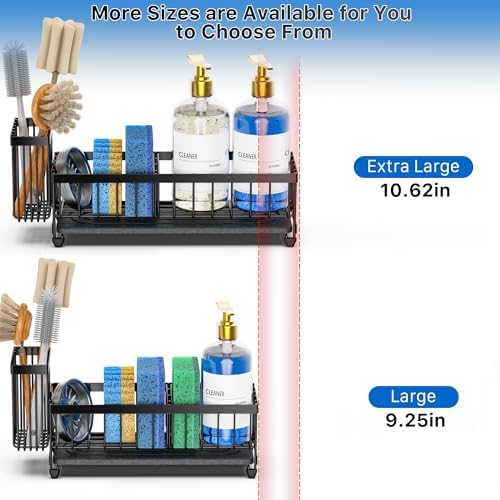 Cisily Sponge Holder for Kitchen Sink, Sink Caddy Organizer with High Brush Holder, Kitchen Countertop Organizers and Storage Essentials (Black Shelf with Stone Tray, Small) - Image 3