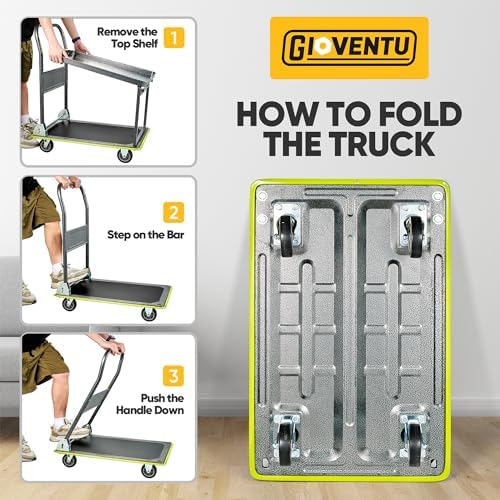 Heavy Duty Push Cart Dolly (700 lbs), 2 Tier Foldable Platform Hand Truck - Image 6