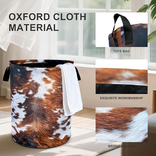 Cow Fur Laundry Basket Storage Bin Foldable Laundry Hamper Clothes Storage Bucket Organizer 19.6x15.7 Inch For Laundry Room/Bedroom/Bathroom - Image 3