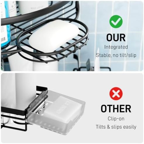 Corner Tension Pole Shower Caddy, 4 Tier Rustproof Shower Tension Rod Organizer with Soap Holder & Hooks, Adjustable 33-125 Inch Bathroom Shelf for Renters - Family Stand Storage Rack, Black - Image 2