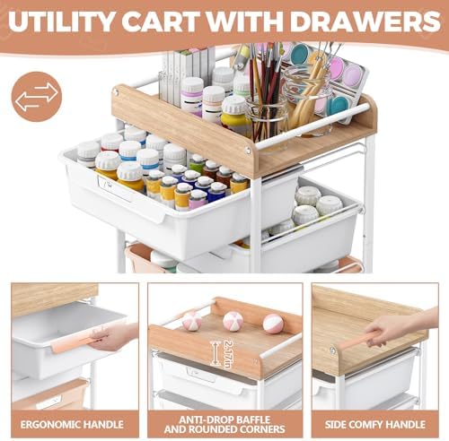 SYKIARIOL Rolling Craft Storage Cart with 4 Drawers,Kids Art Cart,Pearl - Image 3