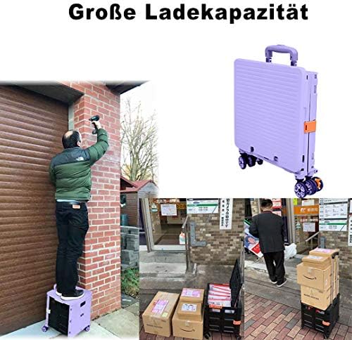 Foldable Utility Cart Folding Portable Rolling Crate Handcart Shopping Trolley Wheel Box with Lid Wear-Resistant Noiseless 360°Rotate Wheel for Travel Shopping Moving Storage Office Use (Purple) - Image 5