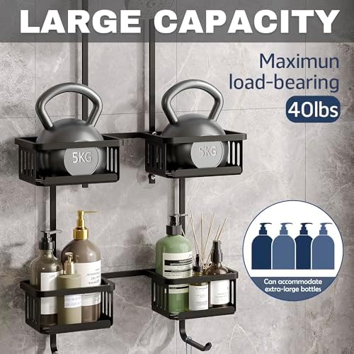 Aluminum Shower Caddy Hanging for Handheld Showerheads, Never Rust Shower Organizer with Hooks Holder Toothbrush Holder，Over Showerhead Caddy for Bathroom, Black - Image 6