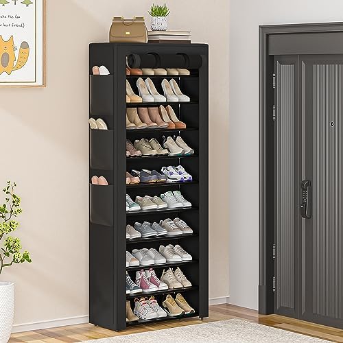 OYREL Shoe Rack Dustproof Sturdy 10Tier Tall Large Storage with Side Pocket - Image 2