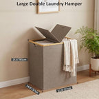 efluky Double Laundry Hamper with Lid and 2 Removable Bags, Brown - Image 5