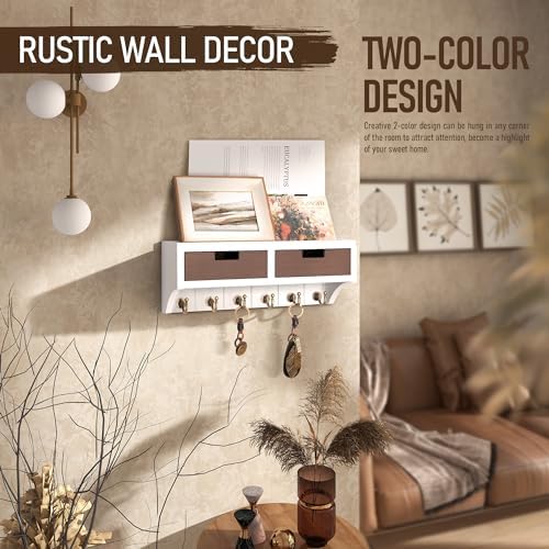 Rebee Vision Key Holder Wall Mount for Home Decor, White & Retro Brown - Image 2