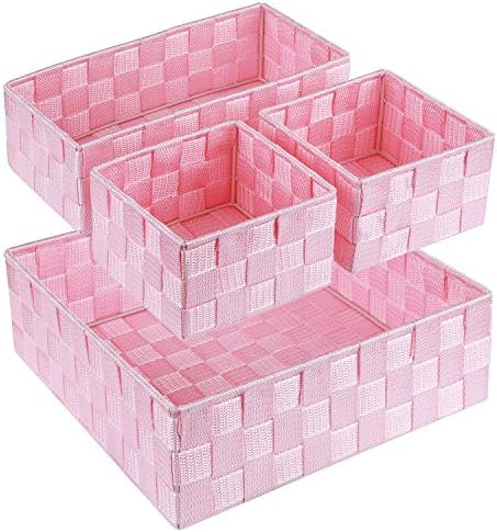 Posprica Woven Storage Baskets for Organizing, Small Baskets Cube Bin Container Tote Organizer Divider for Drawer, Closet, Shelf, Dresser, Set of 4(Pink) by Posprica