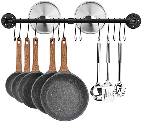 Toplife 31.5 inch Pot Rack, Kitchen Wall Mounted Detachable Pan Lid Utensils Organizer Hanging Rail with 14 Hooks, Black by Toplife